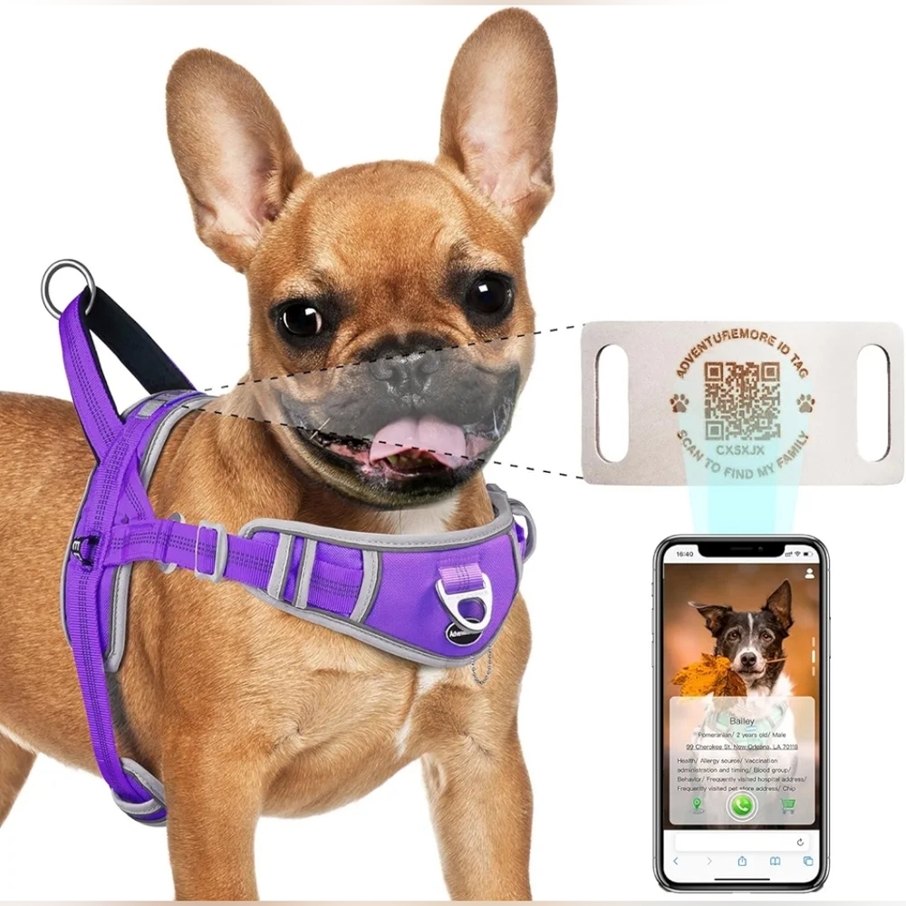 ADVENTUREMORE No Pull Dog Harness for Small Dogs with QR Code Dog Tag - Size S